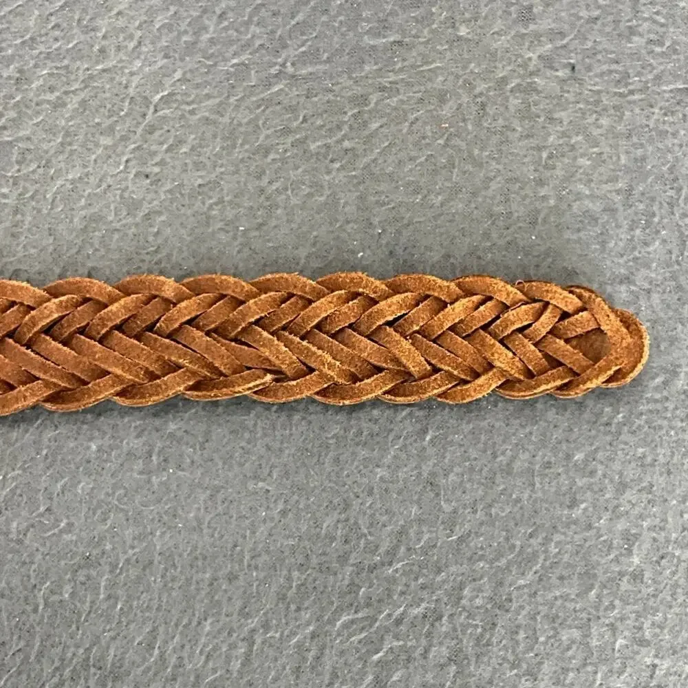 Brown Genuine Leather Braided Belt Brass Buckle Women 34”-38”